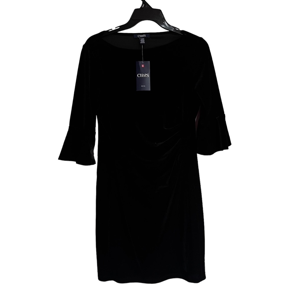 CHAPS NWT PETITE velvet dress ruffle cuff asymmetrical ruching size medium